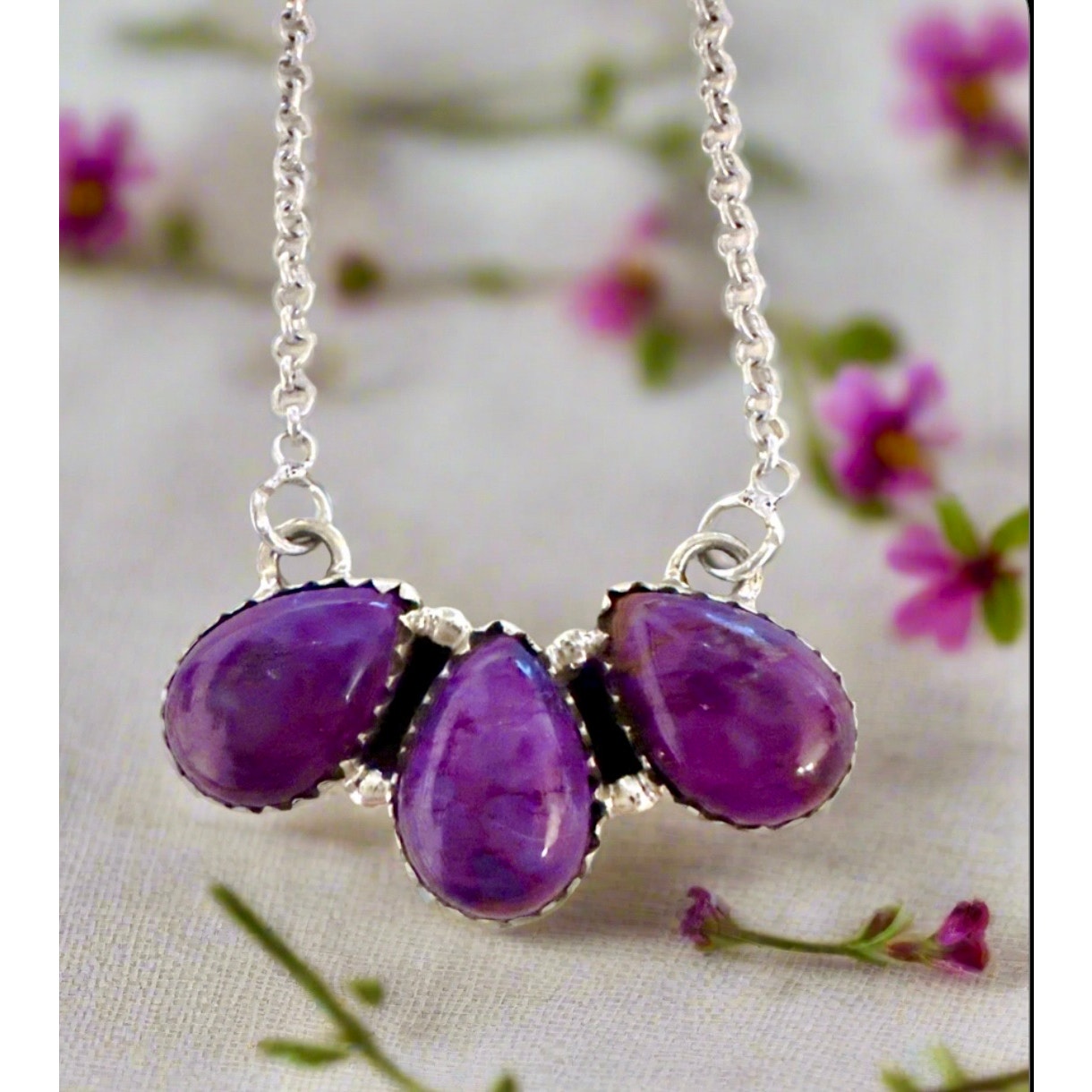 Purple Mohave Southwestern Sterling Silver Necklace 18” Adjustable