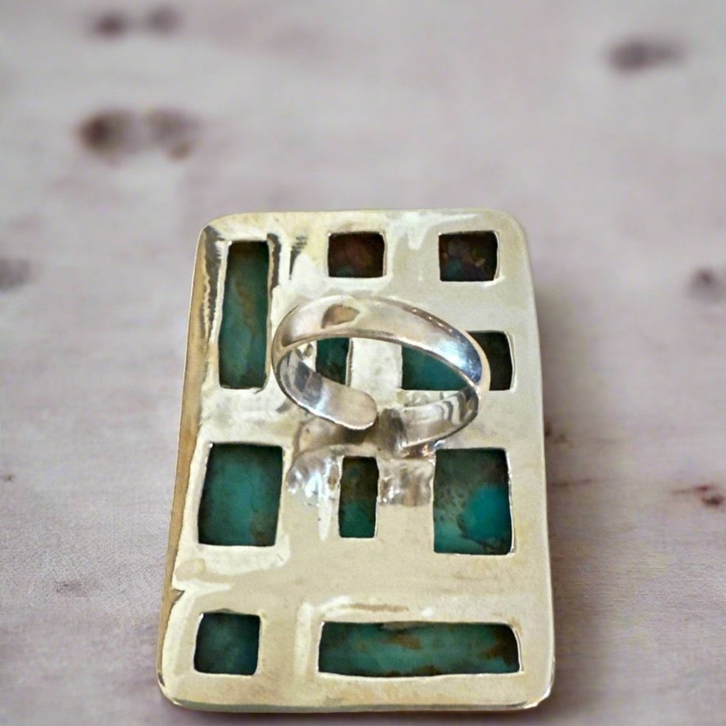 HUGE Turquoise Spiny Oyster Square Ring Adjustable
