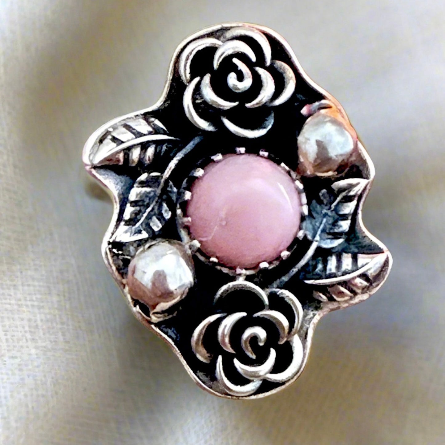 Amazing Pink Opal Hand Carved 925 Sterling Silver Ring Size 6