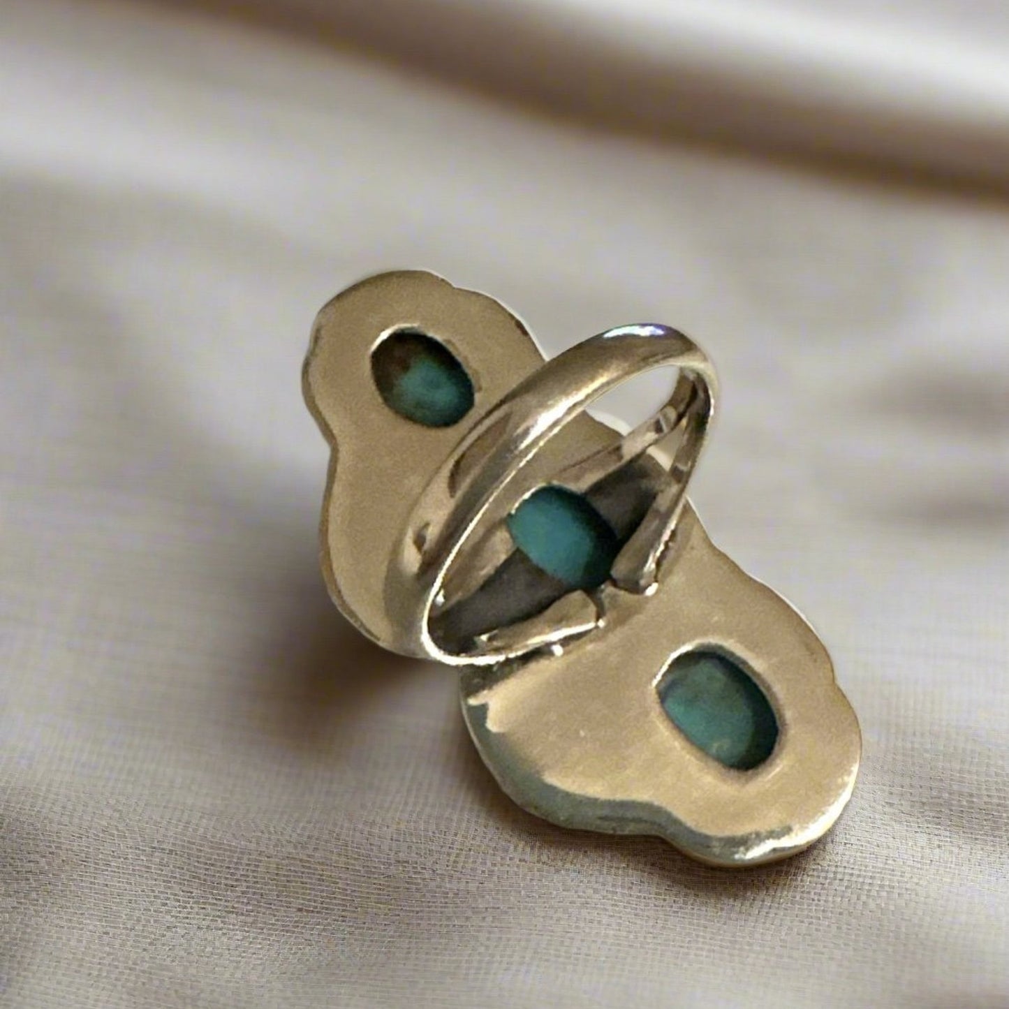 Three Stone Turquoise Sterling Silver Ring Size 9