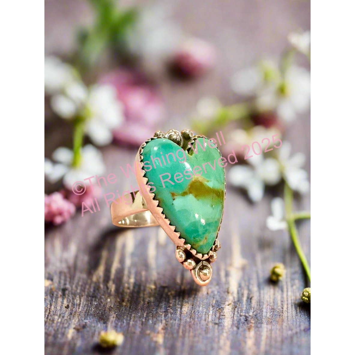 Sonoran Gold Turquoise | Heart Shape Ring | Sterling Silver | Adjustable 5-10
