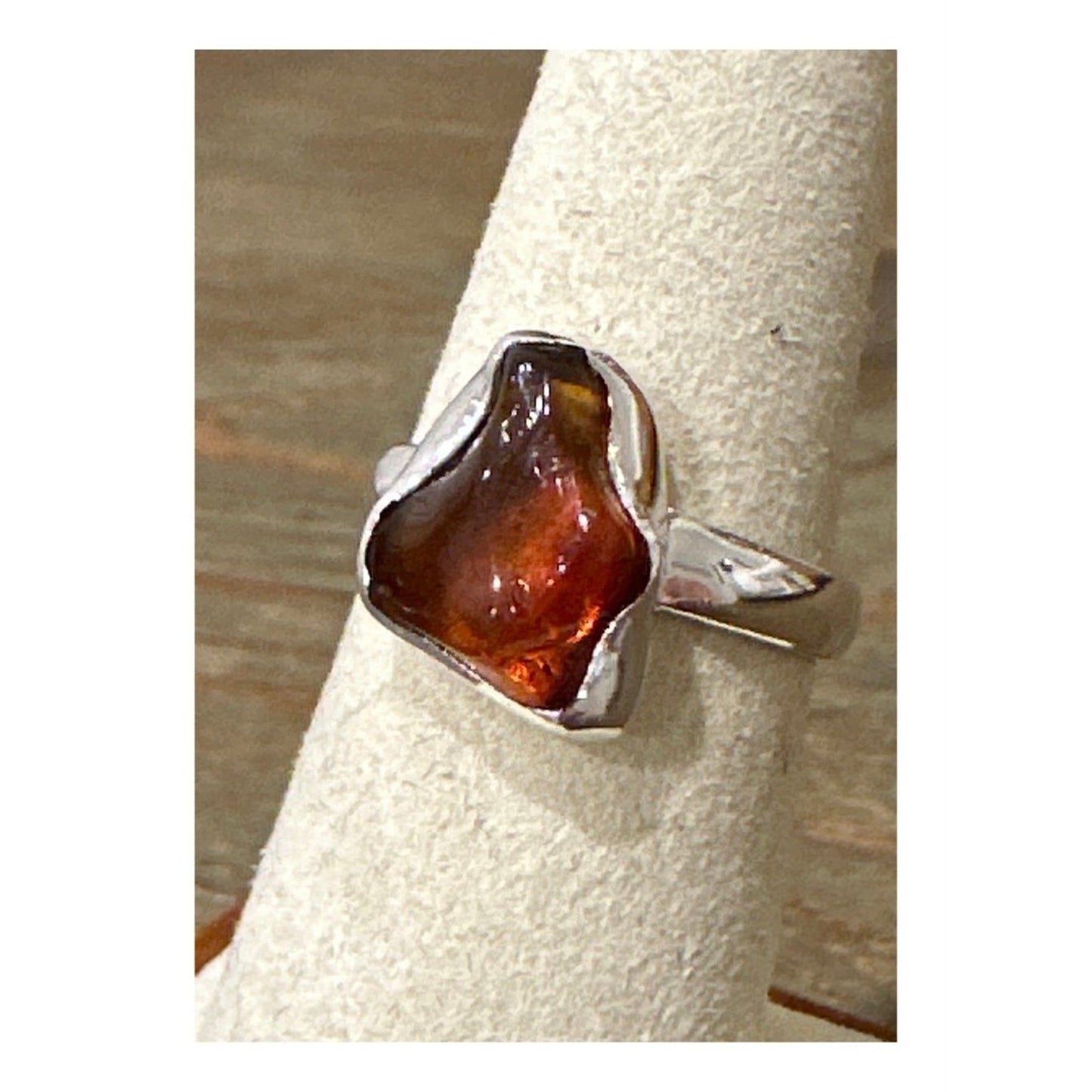 Natural Custom Made Amber .925 Ring Size 7.25