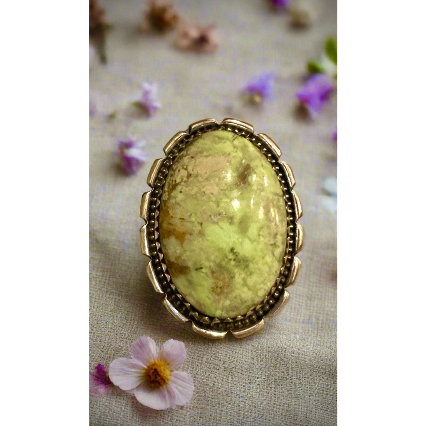 Large Oval Mohave Turquoise Statement Silver Ring Size 9