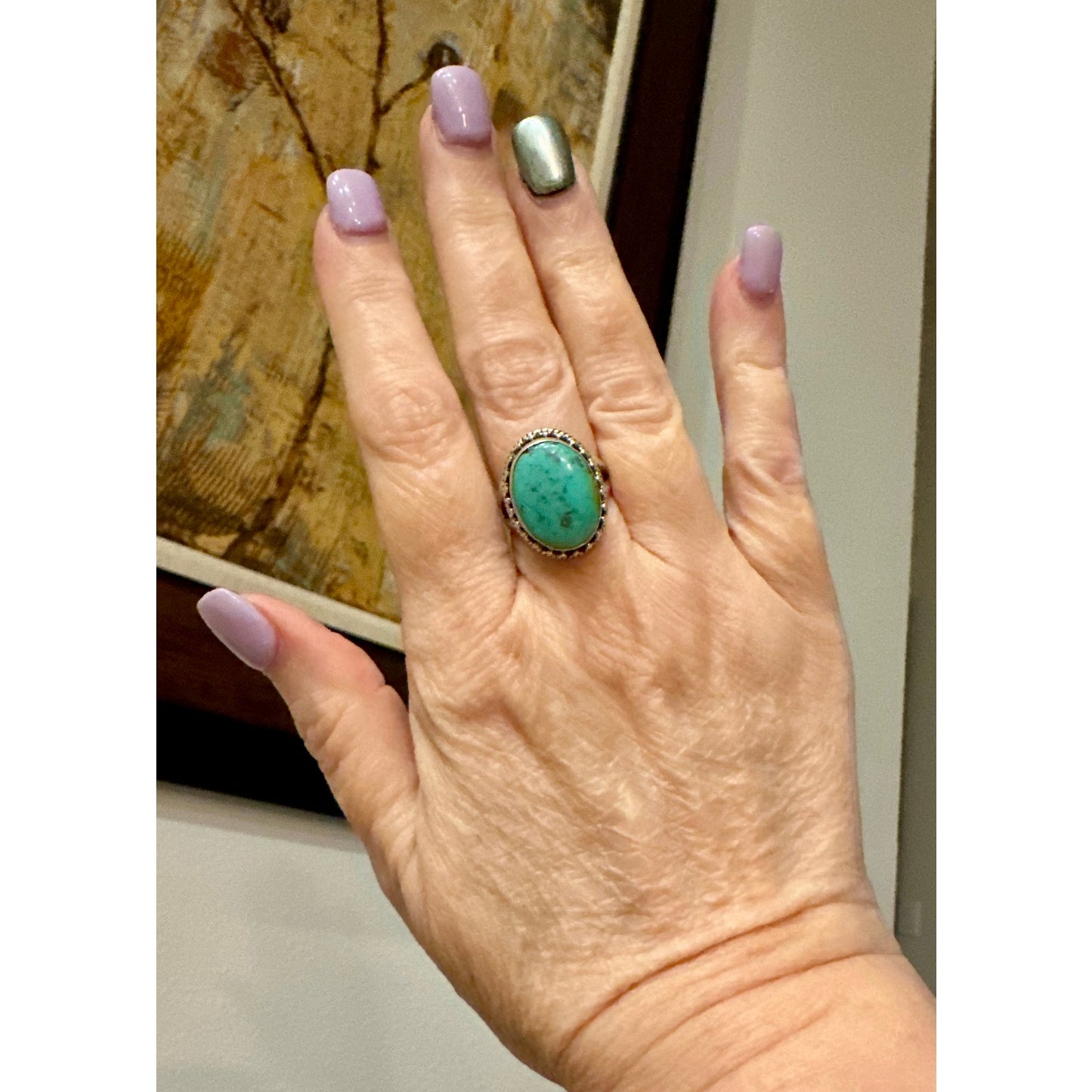 Kingman Turquoise Bali Style Oval Sterling Silver Ring Adjustable 5-11