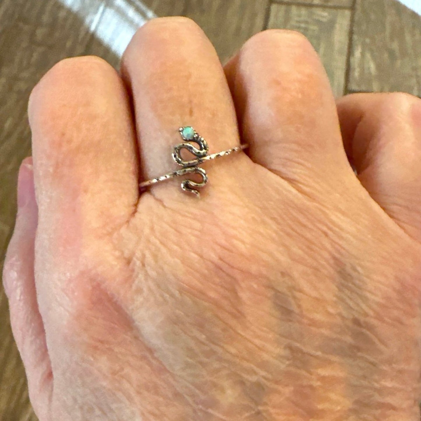 Adorable Dainty Southwestern Lab Opal Snake Ring Sizes 4-10 Sterling Silver .925