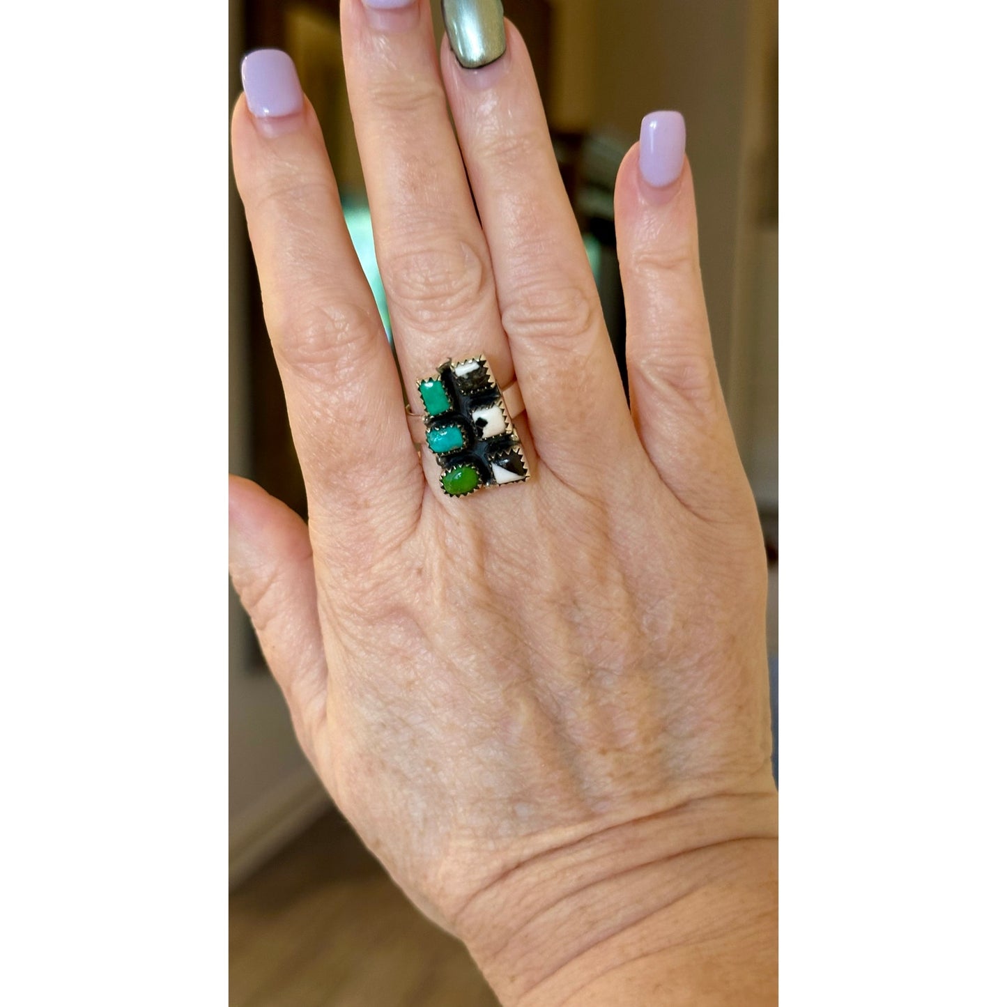 Sonoran Gold Turquoise | White Buffalo | Square Cluster Ring | 5-10