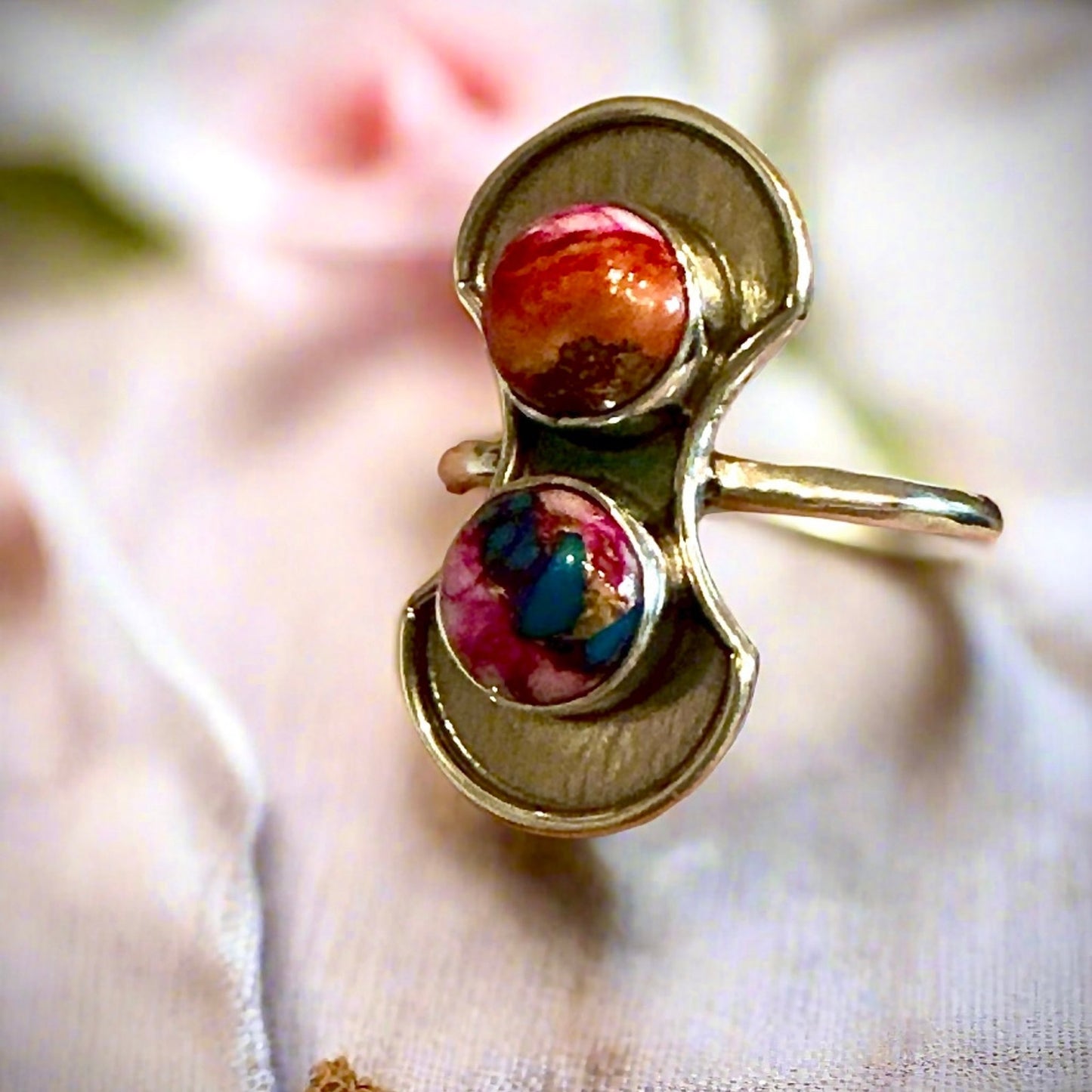 Pink Dahlia Spiny Oyster Southwestern Ring Size 8