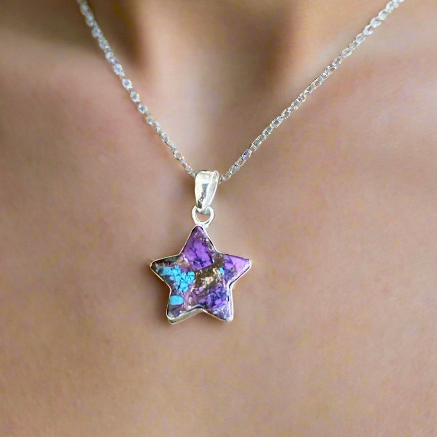 Purple Copper Turquoise Star Southwestern Pendant