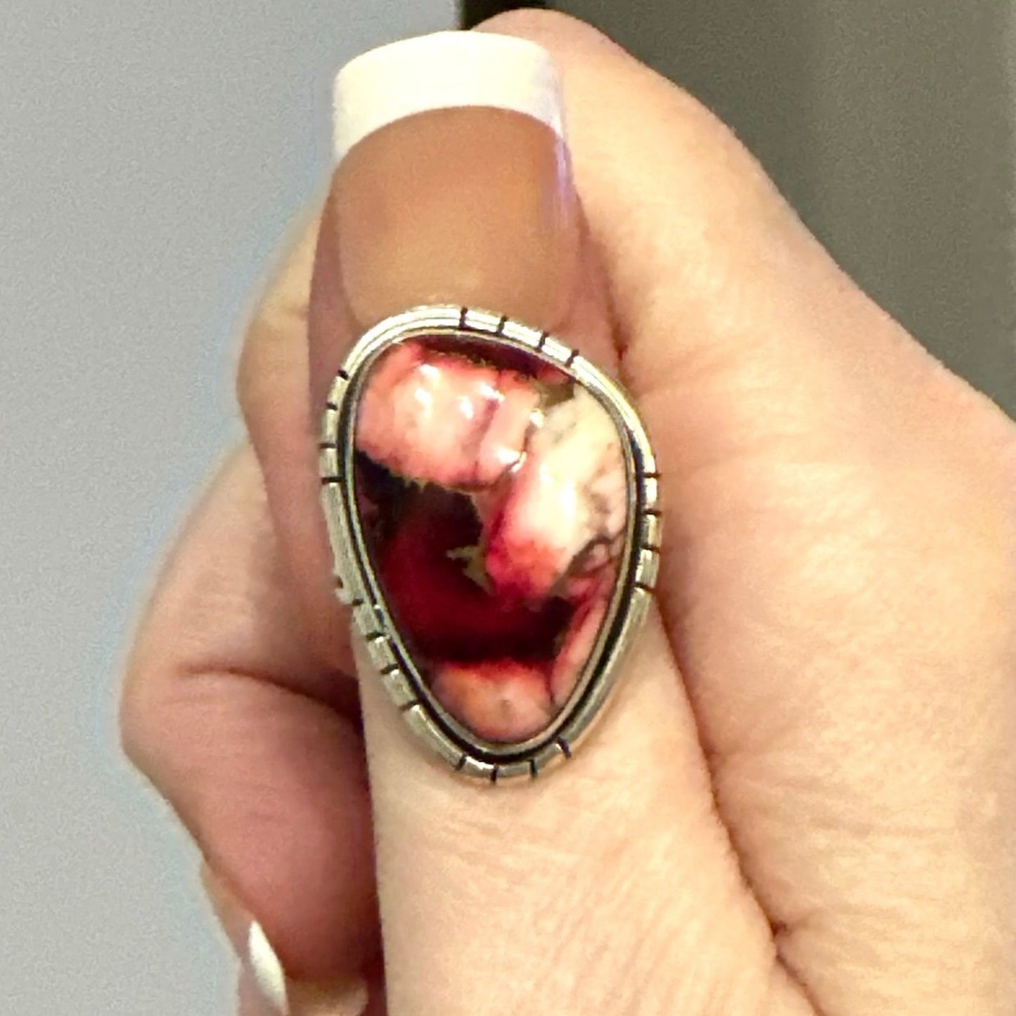 Pink Red Rose Dahlia Sterling Silver Ring Size 6