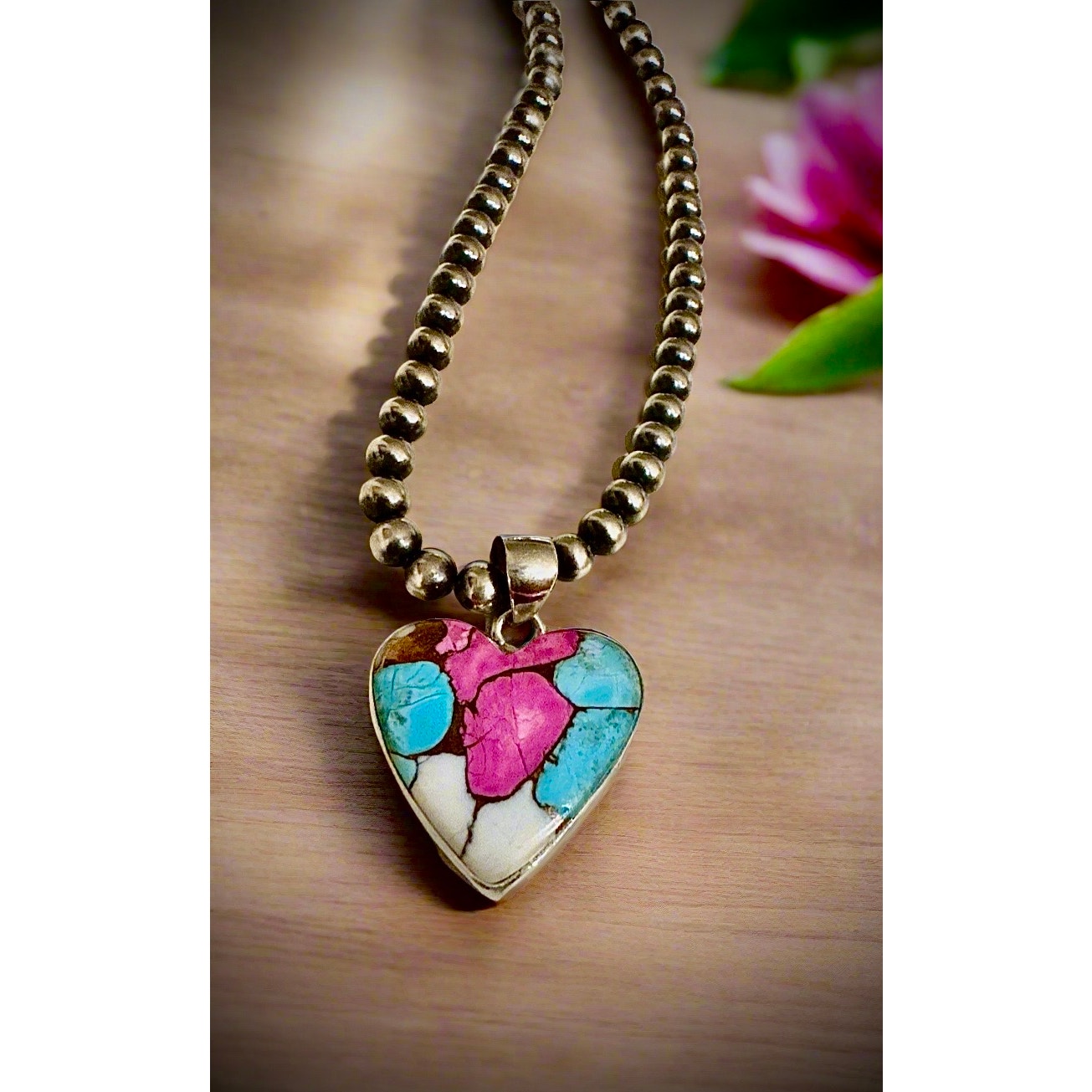 Cotton Candy Hesrt 925 Sterling Silver Southwestern Pendant 1.25”