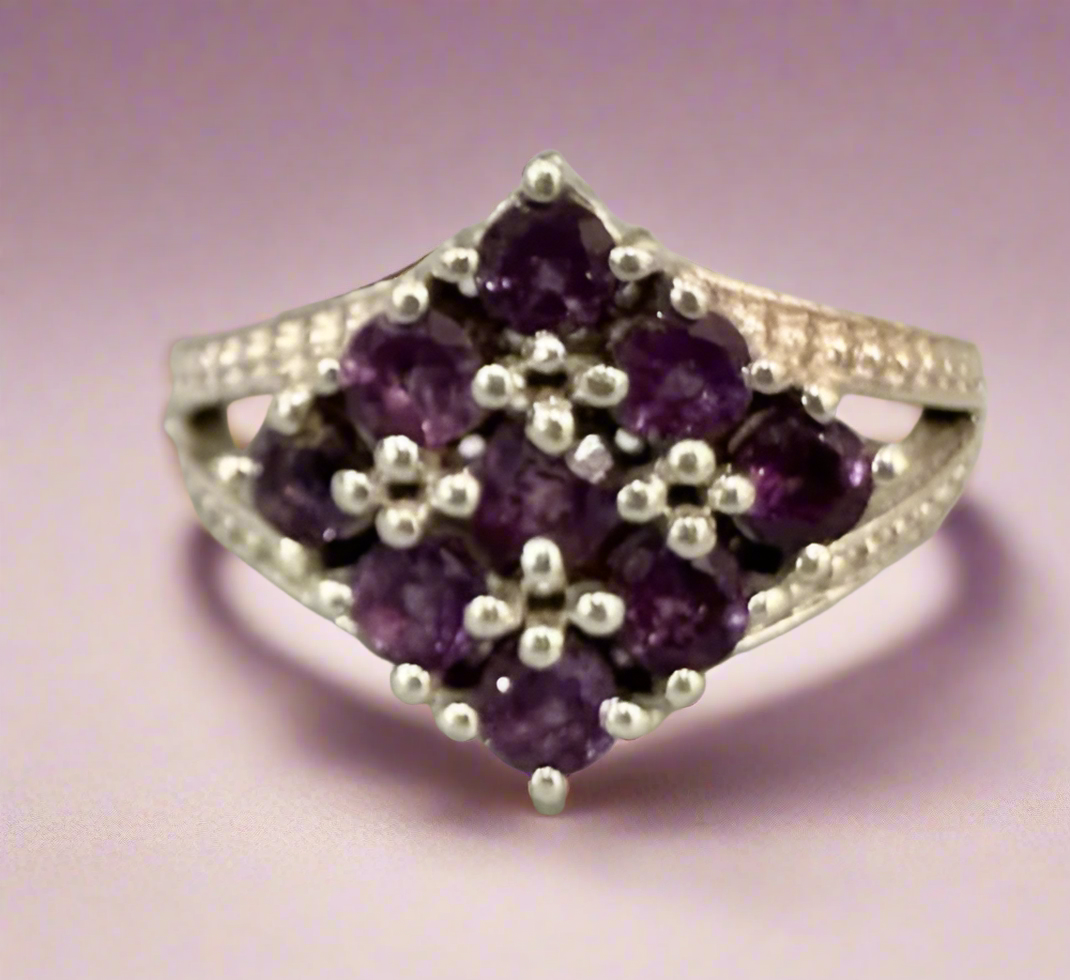Natural Amethyst 925 Sterling Silver Ring Size 8 For Her
