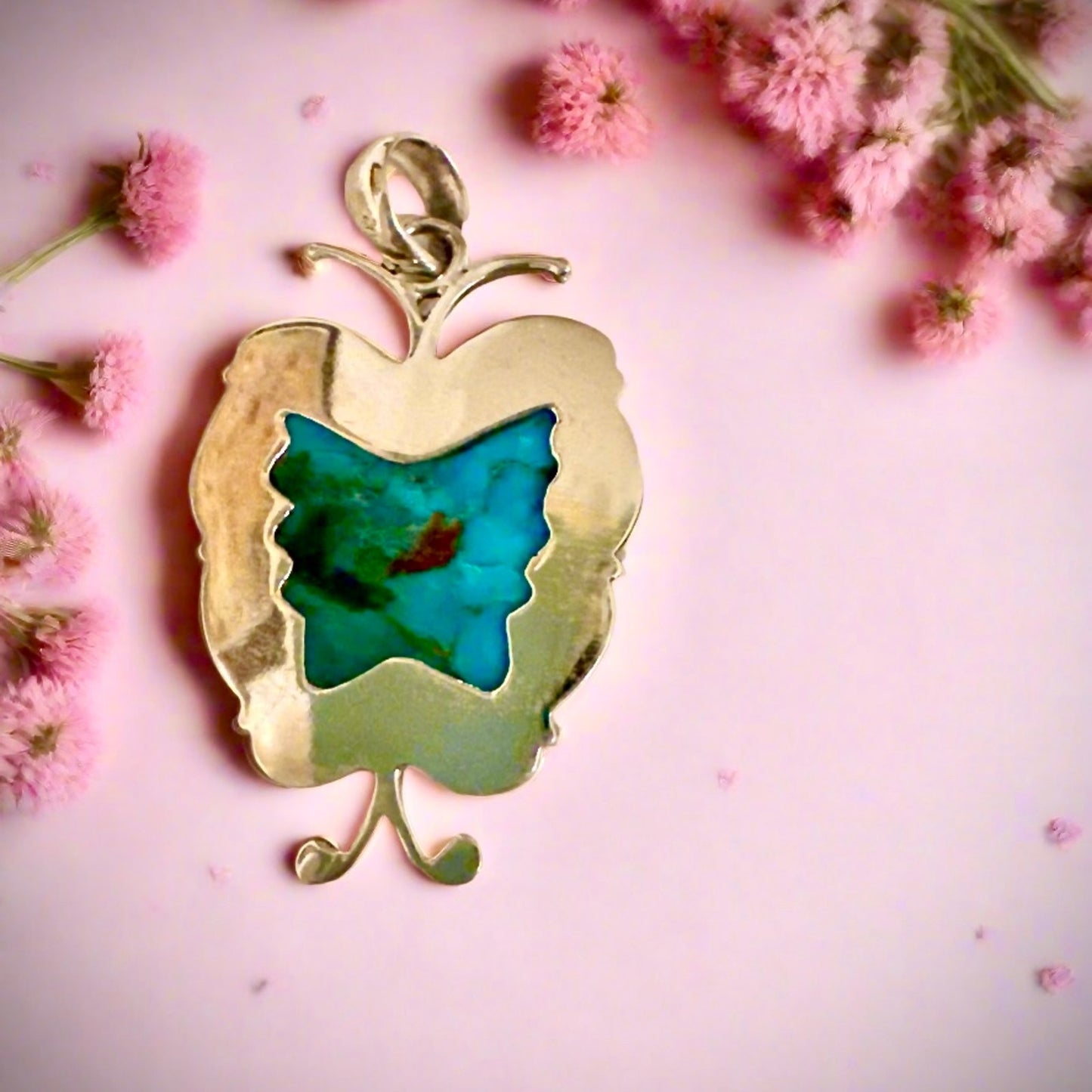 Turquoise Butterfly Southwestern Pendant 2”