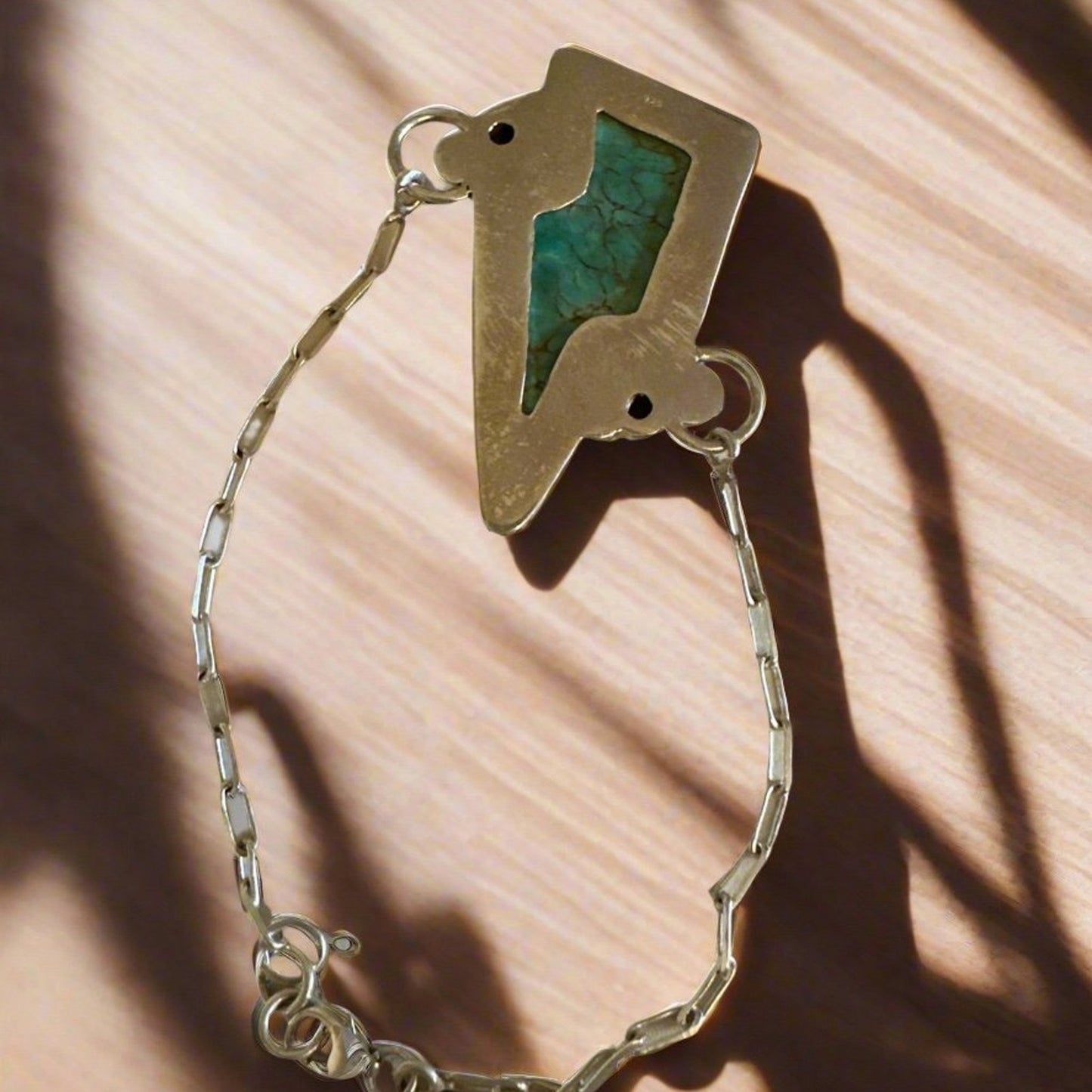 Turquoise Lightening Bolt Paper Clip Sterling Silver Bracelet 7”