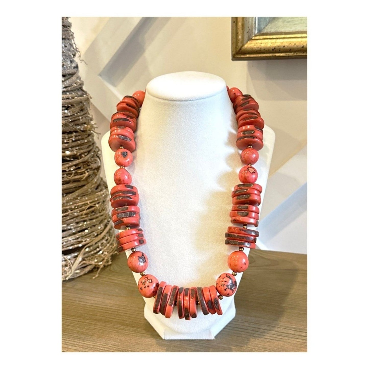 Handmade Tagua Nut Necklace - Eco-Friendly Artisan Jewelry-Pink-18”