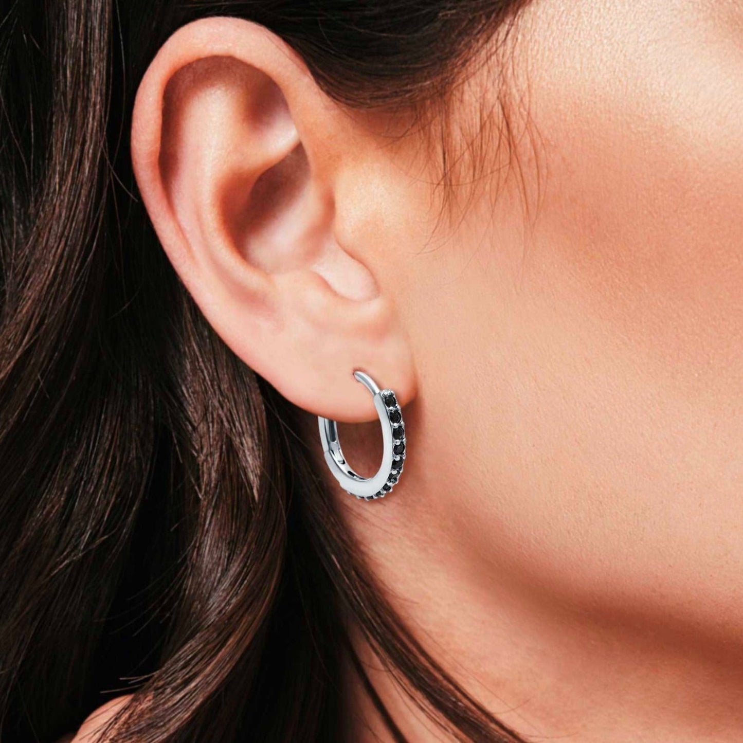 Half Eternity Hoop Earrings Round Simulated Gemstone 925 Sterling Silver