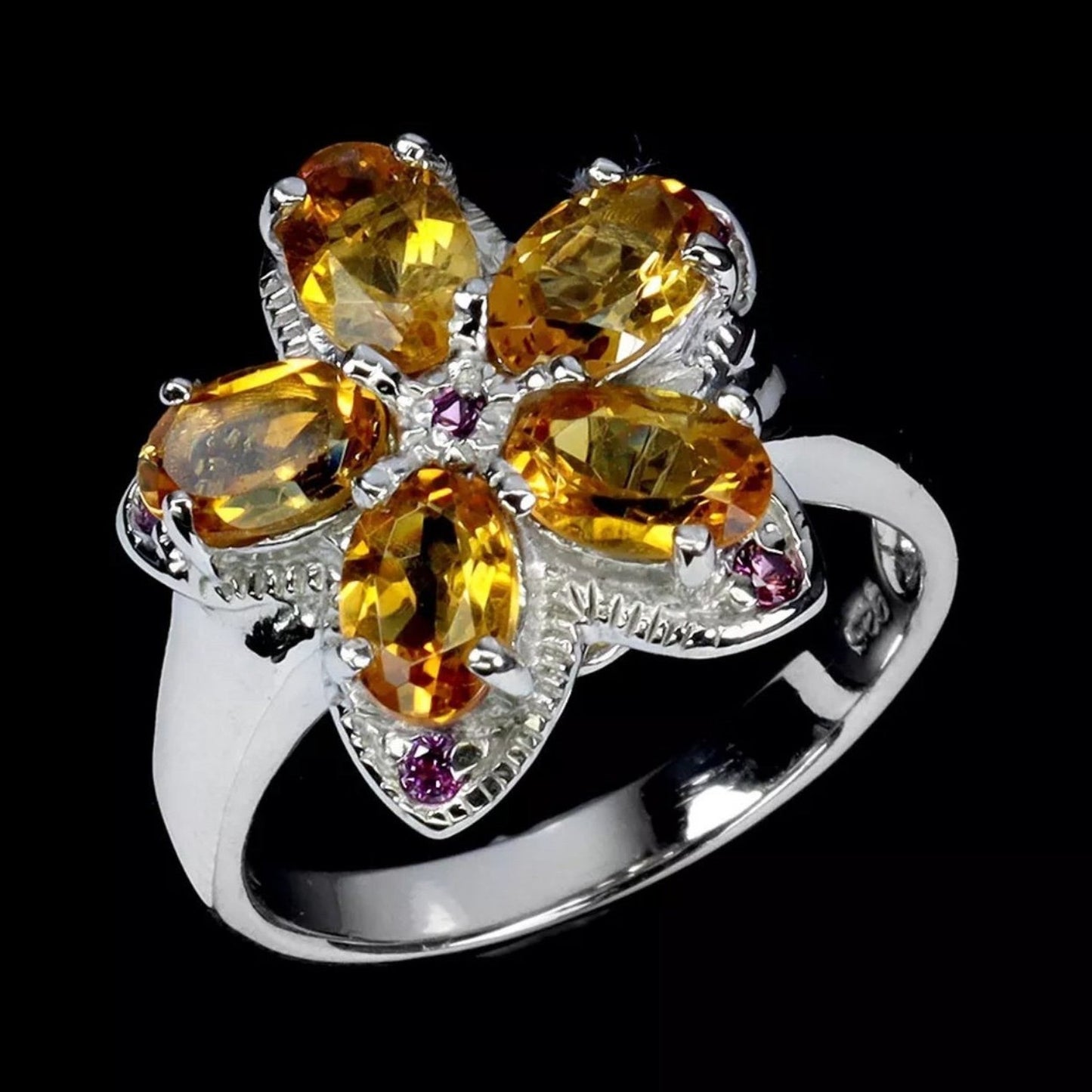Citrine and Rhodolite Sterling Silver Ring Size 7