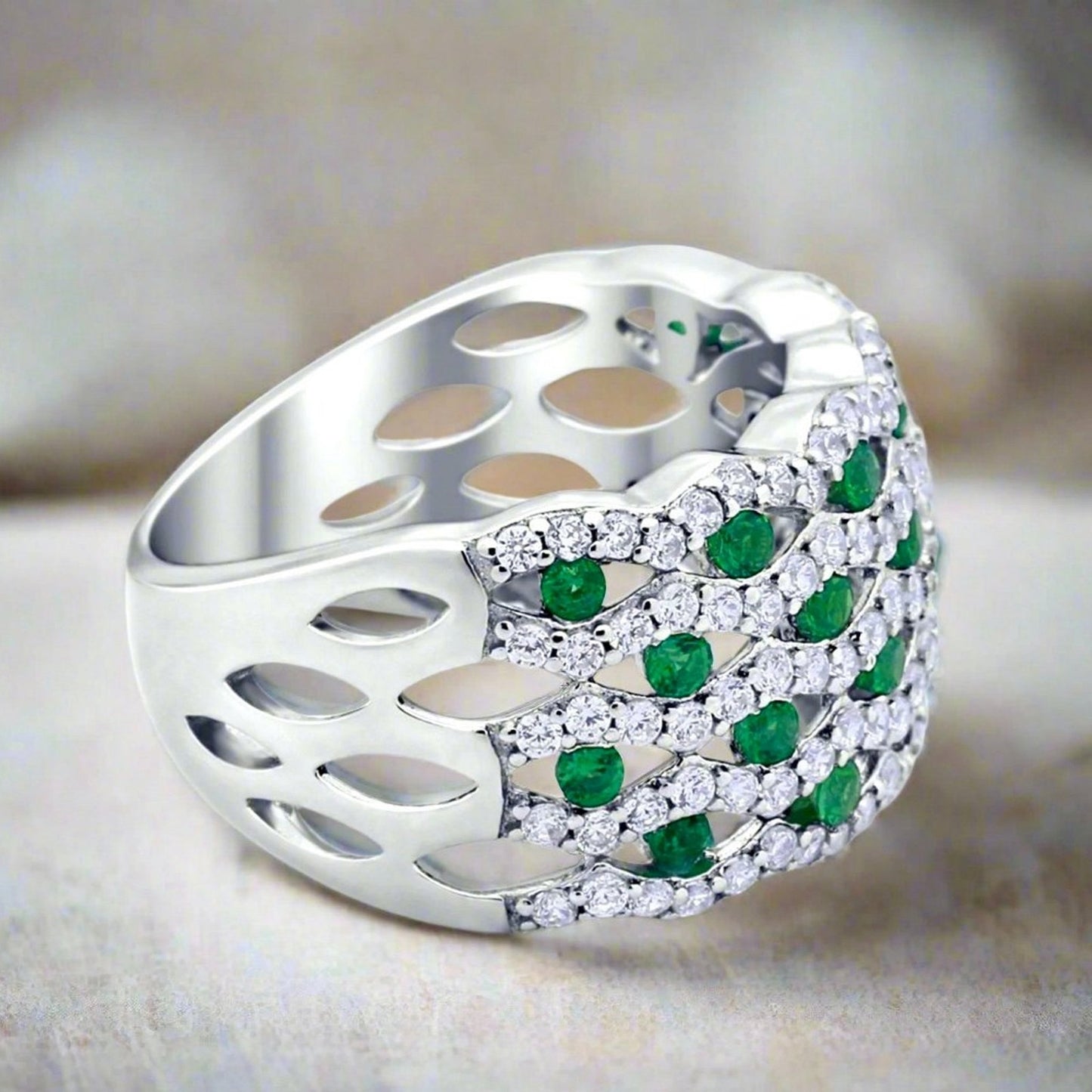 Half Eternity Simulated Emerald Wide Ring Size 5-10