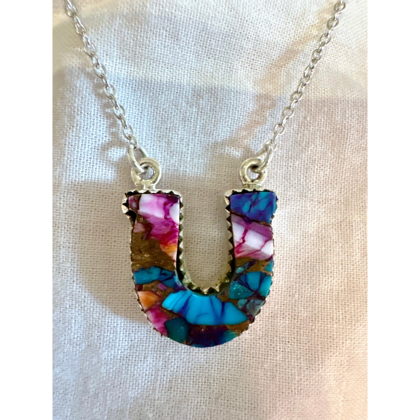 Horseshoe Spiny Oyster Sterling Silver Necklace Adjustable 16-18”