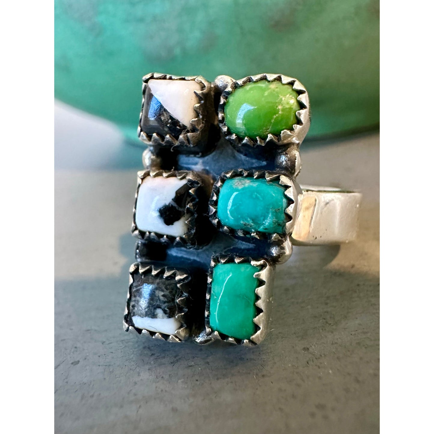 Sonoran Gold Turquoise | White Buffalo | Square Cluster Ring | 5-10
