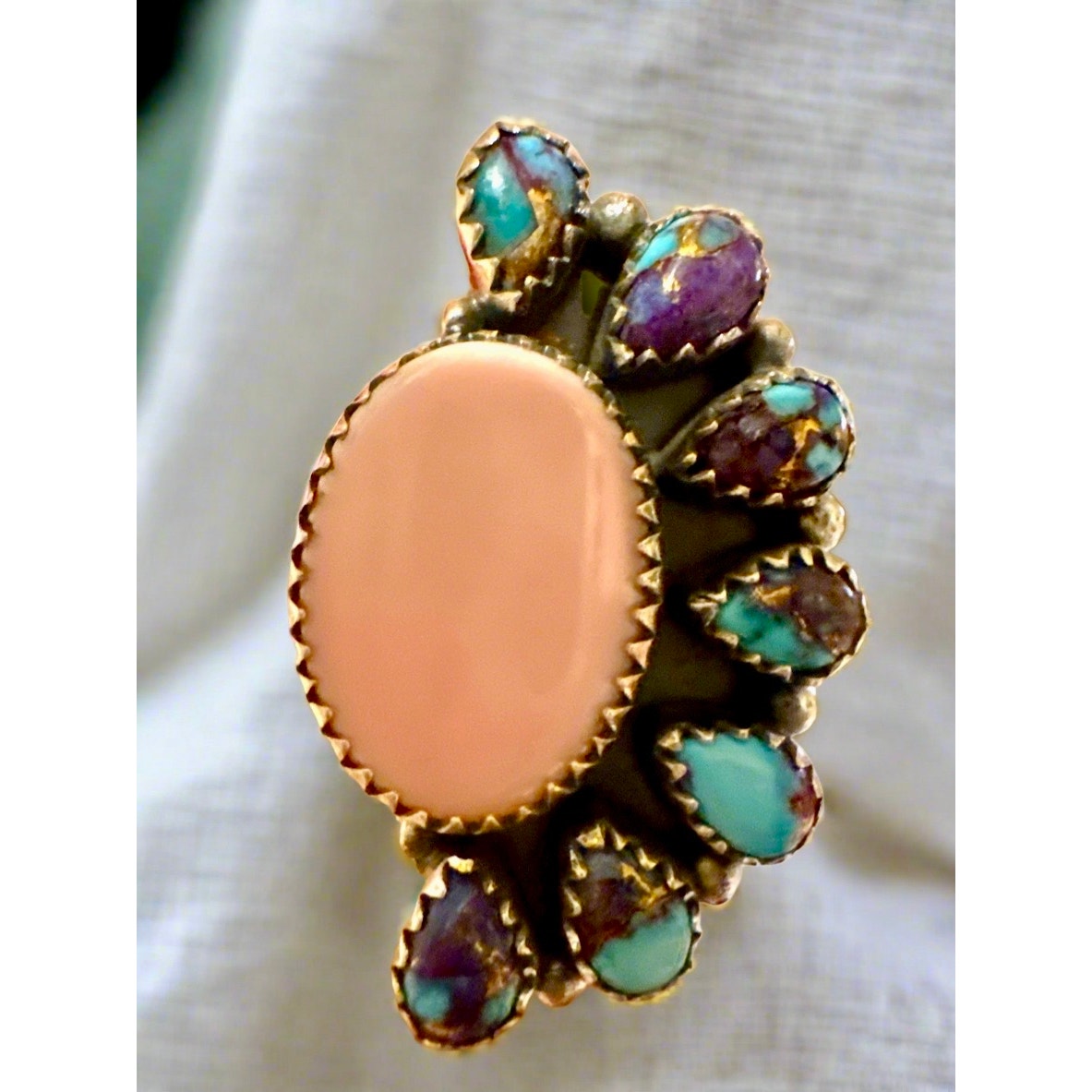 Queen Conch & Purple Spiny Oyster Cluster Half Ring Adjustable