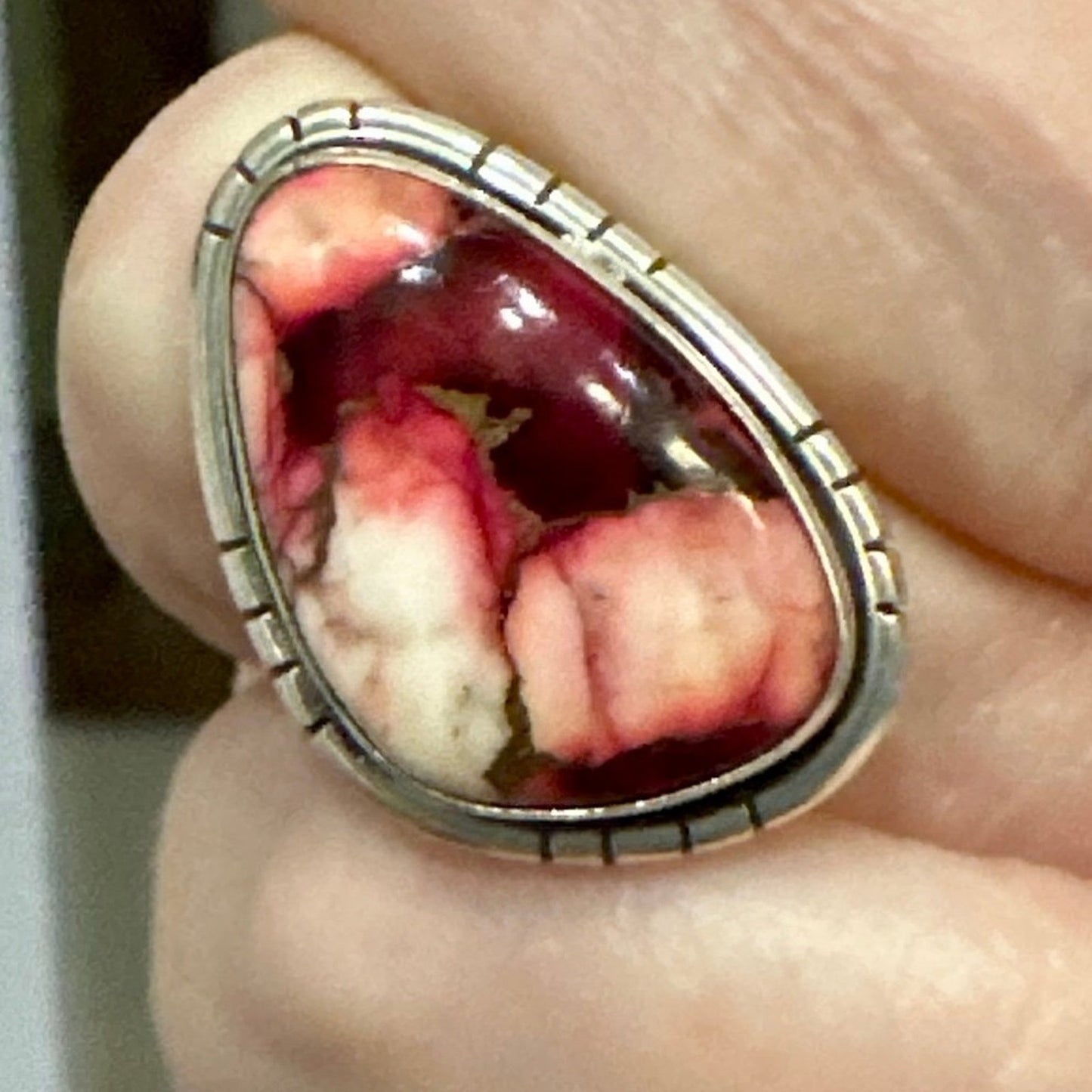 Pink Red Rose Dahlia Sterling Silver Ring Size 6