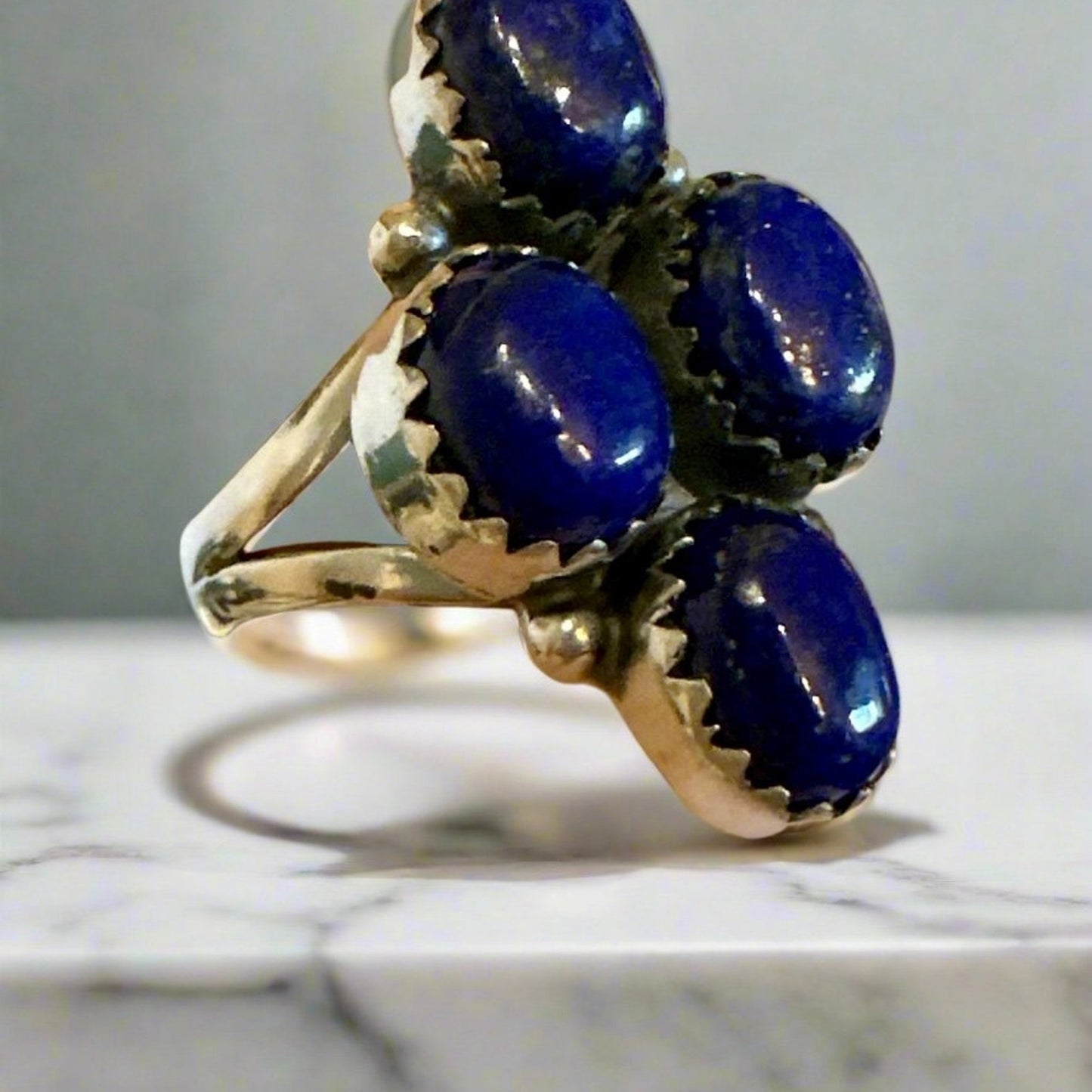 Lapis Lazuli Southwestern Cluster Ring .925 Silver Size 7