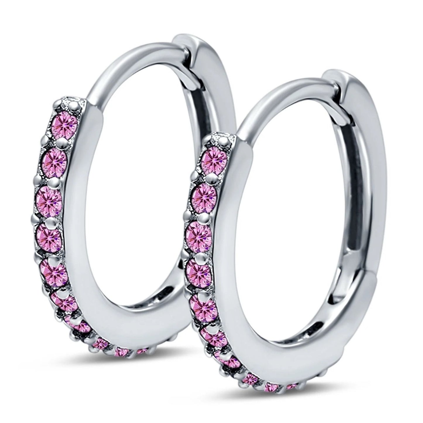 Half Eternity Hoop Earrings Round Simulated Gemstone 925 Sterling Silver