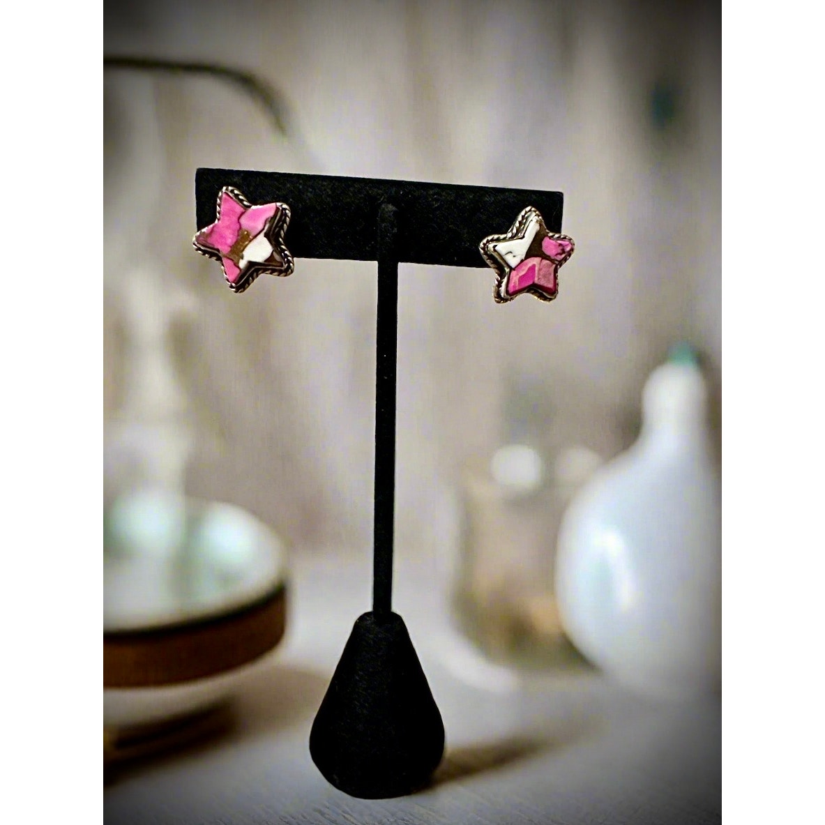 Cotton Candy Celestial Star Earrings Sterling Silver 1”