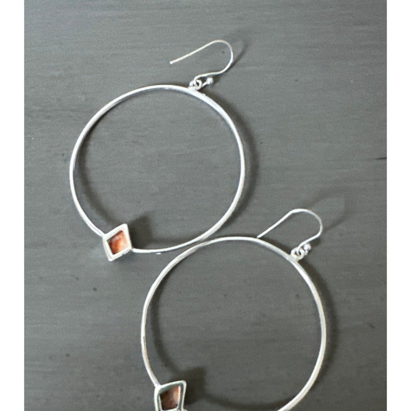 Genuine Spiny Oyster .925 Sterling Silver Hoop Earrings 2.5” Long!