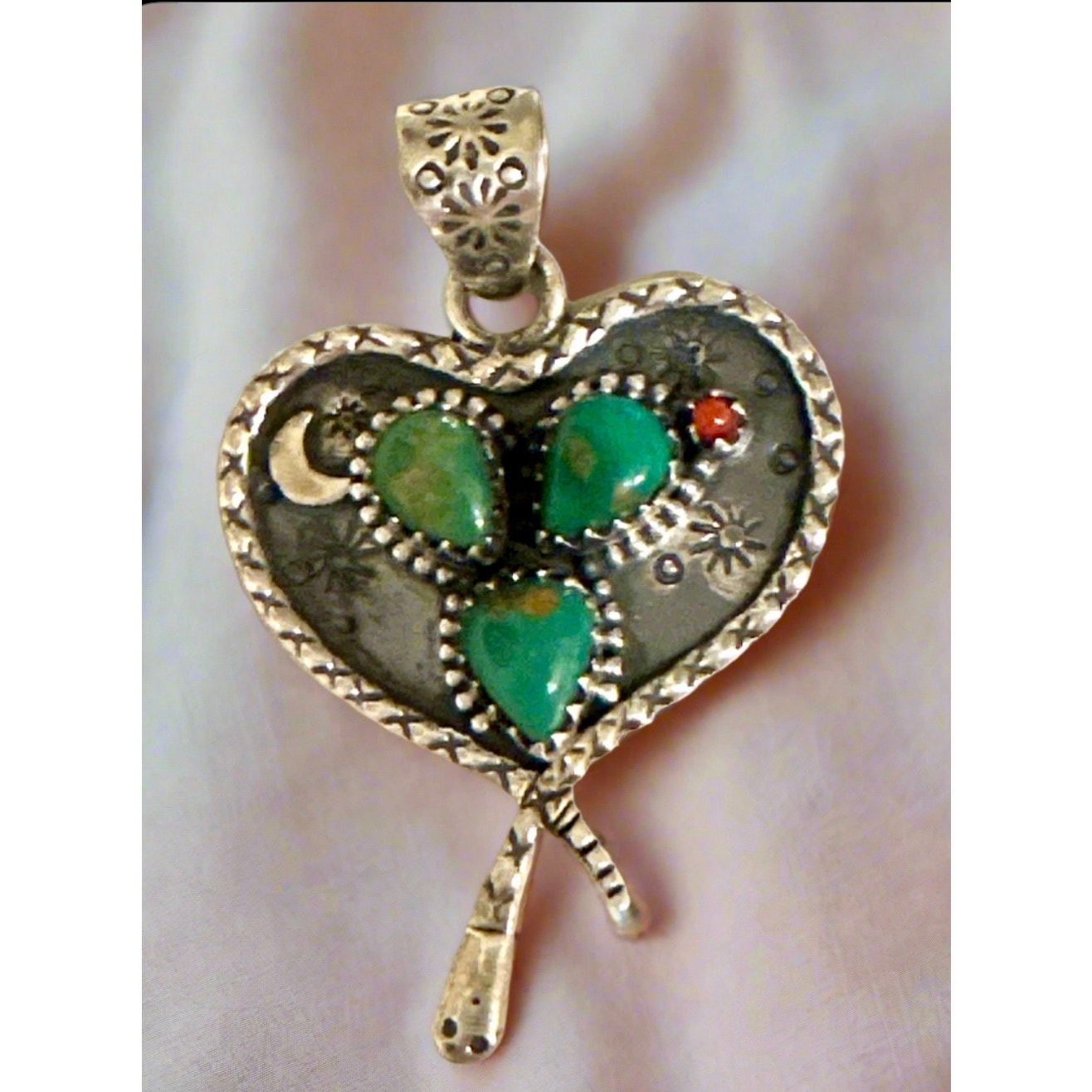 Green Turquoise Heart Sterling Silver Pendant