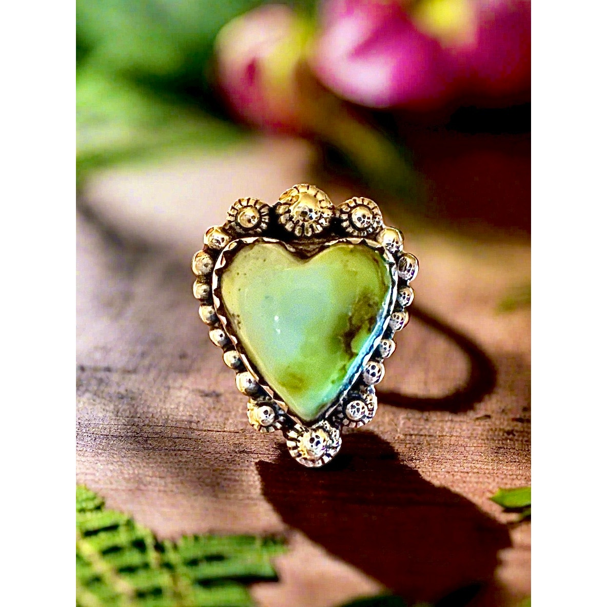 Light Green Palomino Tirquoise Heart Ring Sterling Silver Size 5-11 Adjustable