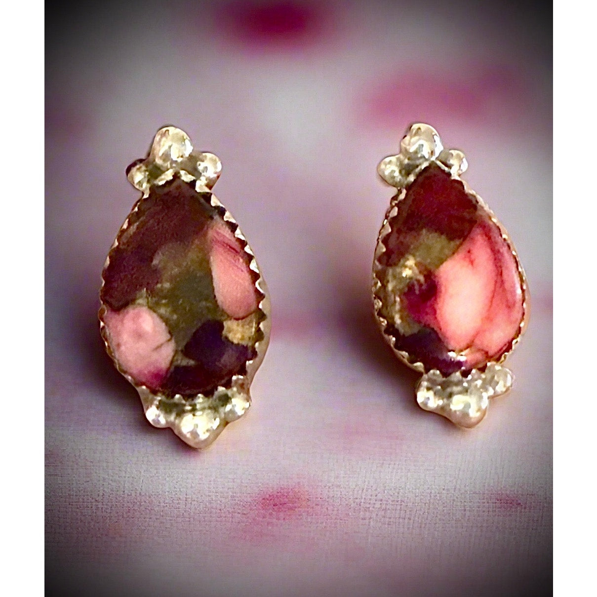 Stunning Red Rose Dahlia Teardrop Stud Earrings 1” long