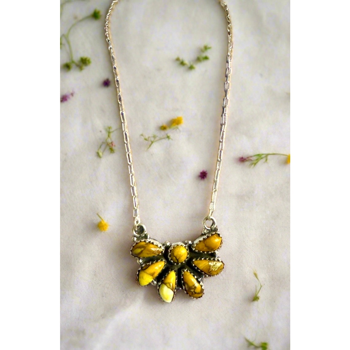 Sterling Silver Honey Dahlia Pendant – Boho Southwestern Style
