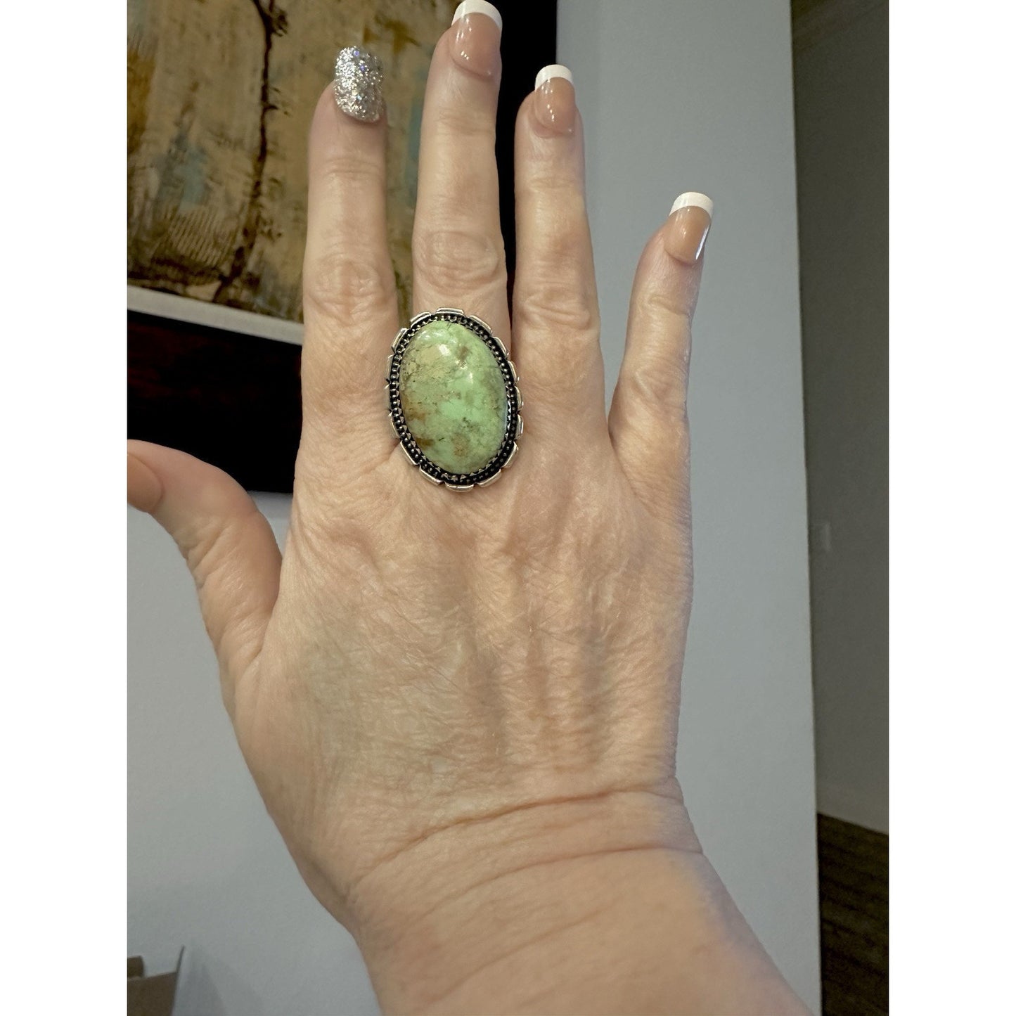 Large Oval Mohave Turquoise Statement Silver Ring Size 9