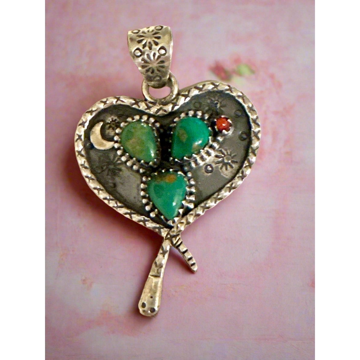 Green Turquoise Heart Sterling Silver Pendant