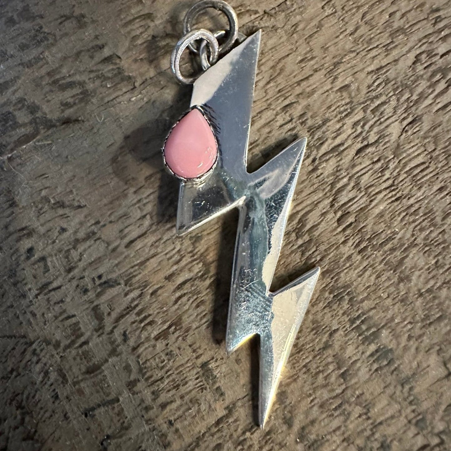 Pink Conch Lightening Bolt Southwestern Pendant 2”