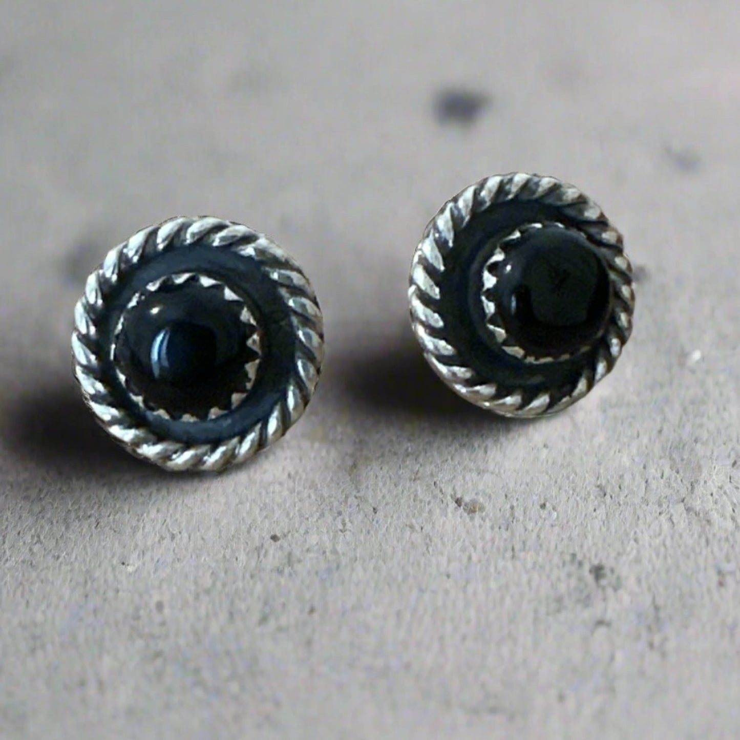 Onyx .925 Sterling Silver Round Stud Earrings