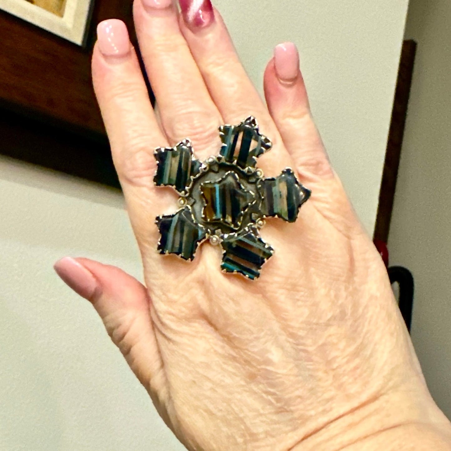 Surfite Star Burst Huge Statement Ring Sterling Silver Adjustable