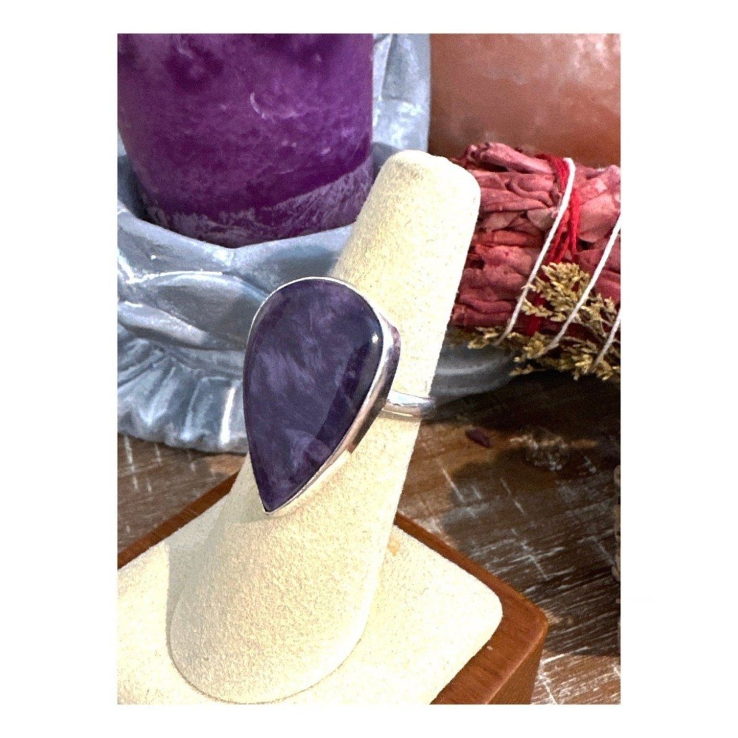 Huge Purple Charoite 925 Sterling Silver Ring Size 8 BOHO