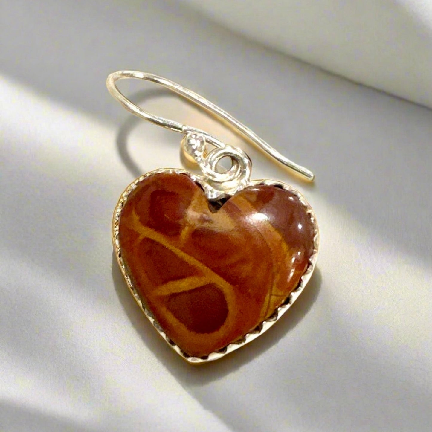 Noreena Jasper Heart Shaped Dangle Earrings .75”