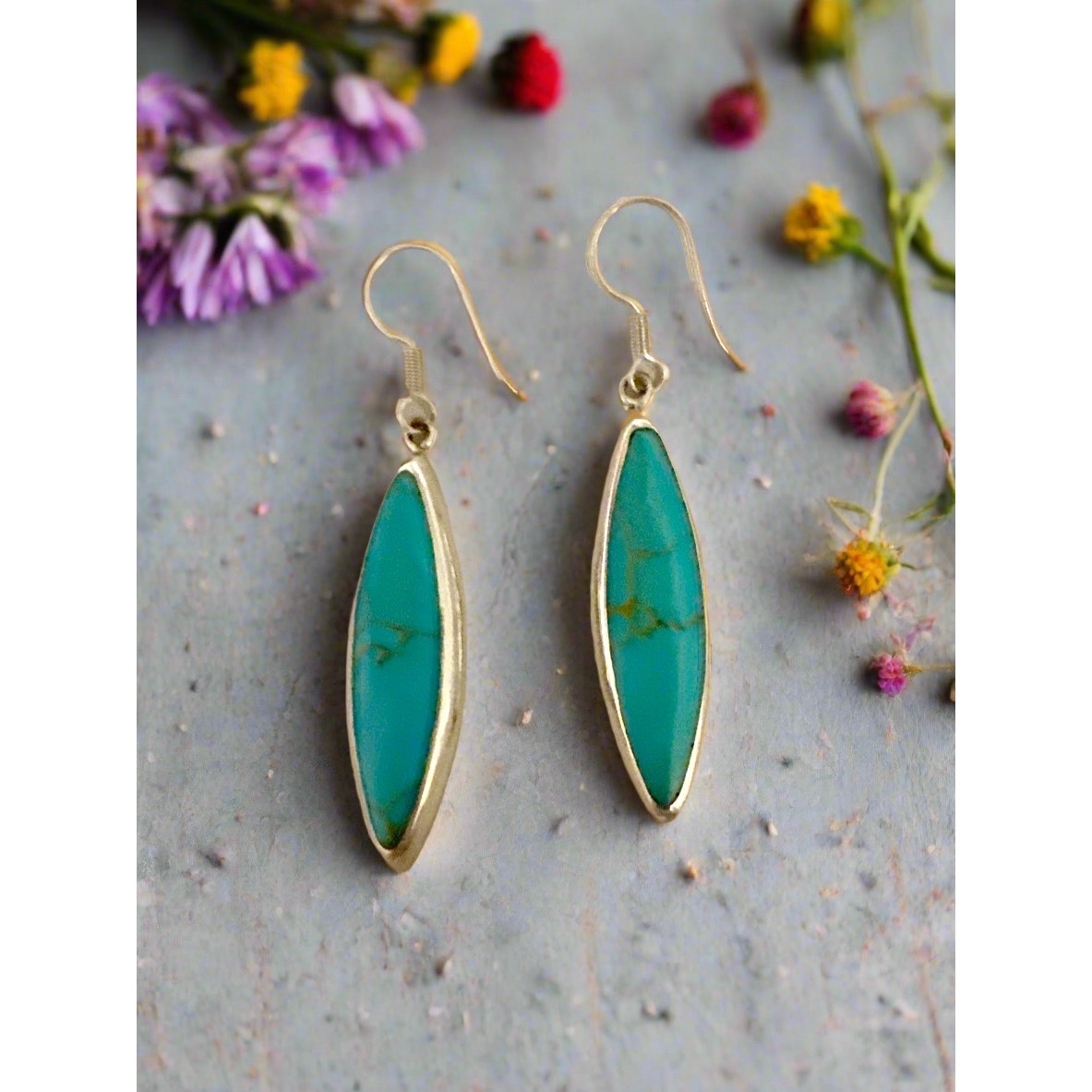 Taxco Mexico Greenish Blue Sonoran Turquoise Dangle Earrings 2”