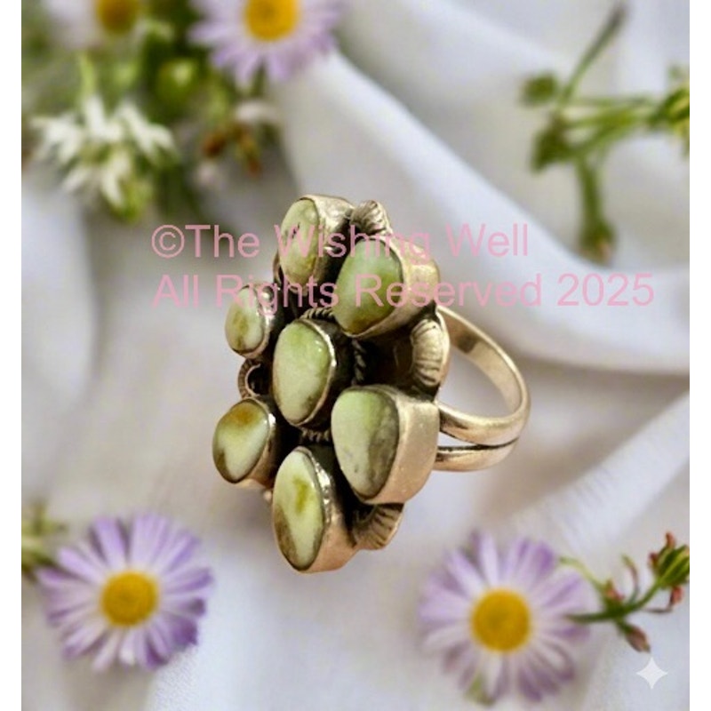 Paloma Light Green Turquoise | Cluster Sterling Ring | Size Adjustable 5-10