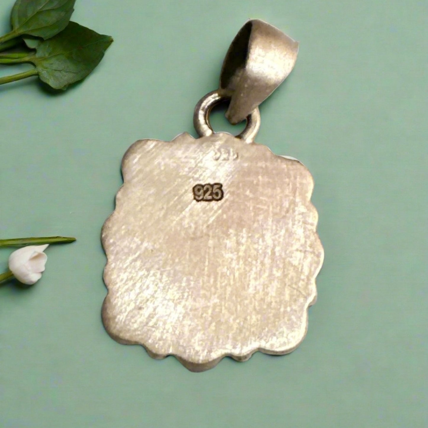 Pink Opal Square Shaped .925 Sterling Silver Pendant .75”