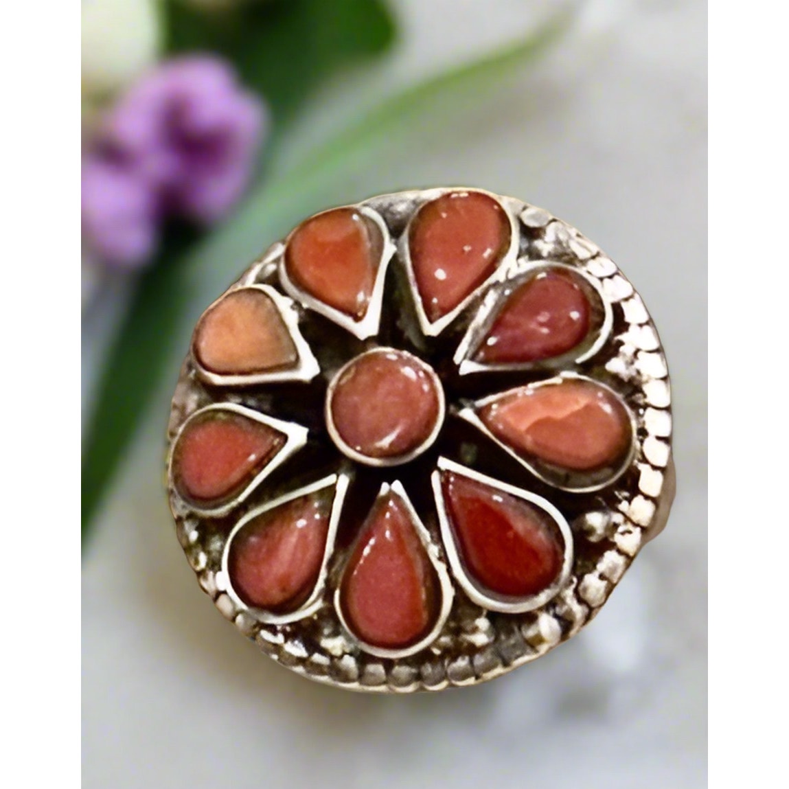 Coral | Flower| Cluster | SouthWestern Ring | Adjustable 5-10