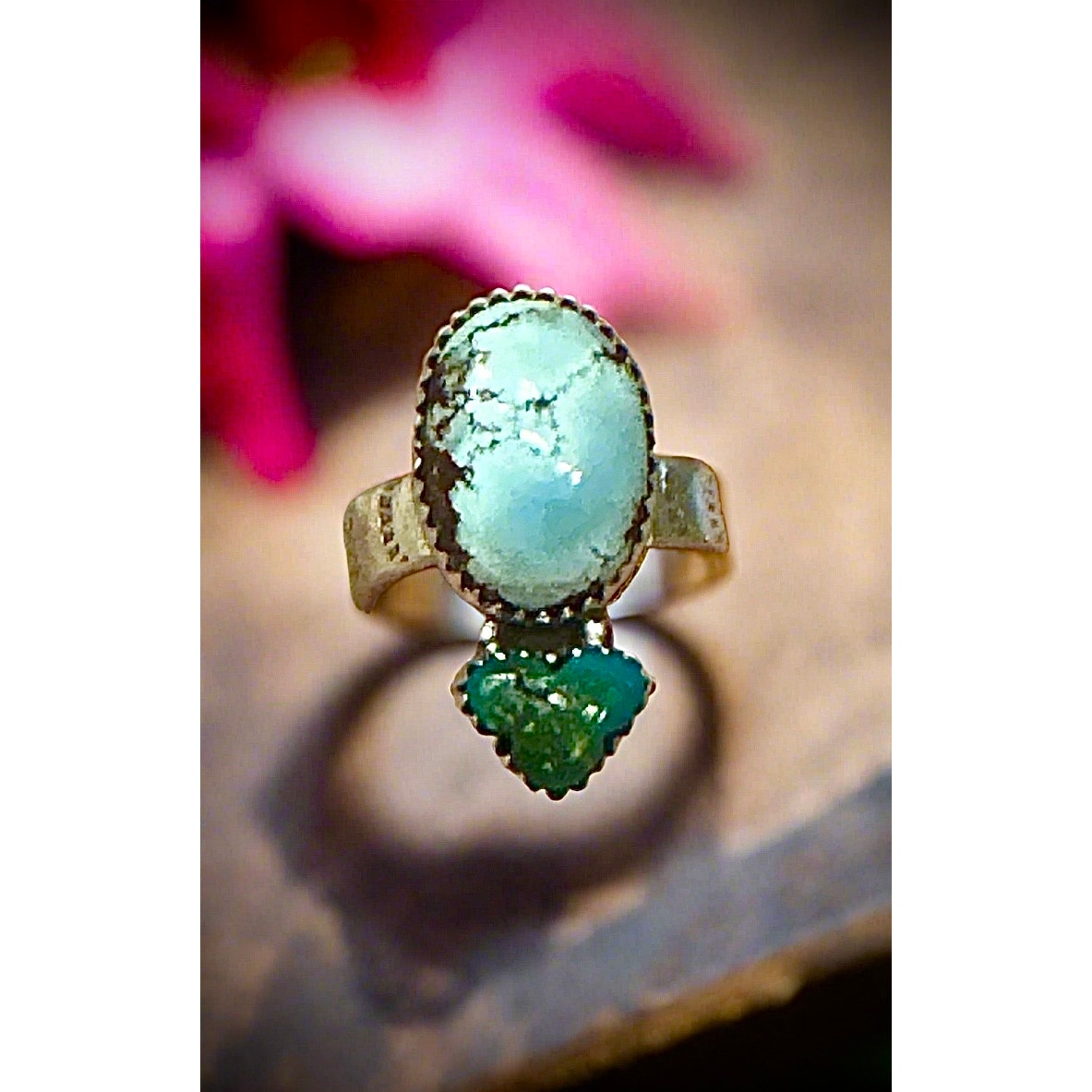 Golden Hills & Sonoran Gold Turquoise Heart Oval Ring Adjustable 6-10