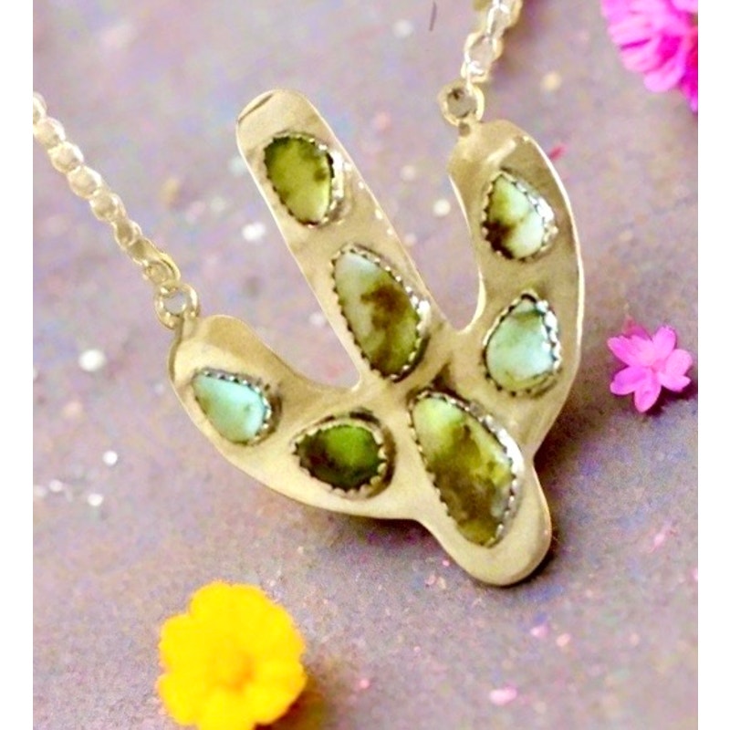 WOW!! Palomino Gold Turquoise | Cactus Necklace | 2” Long