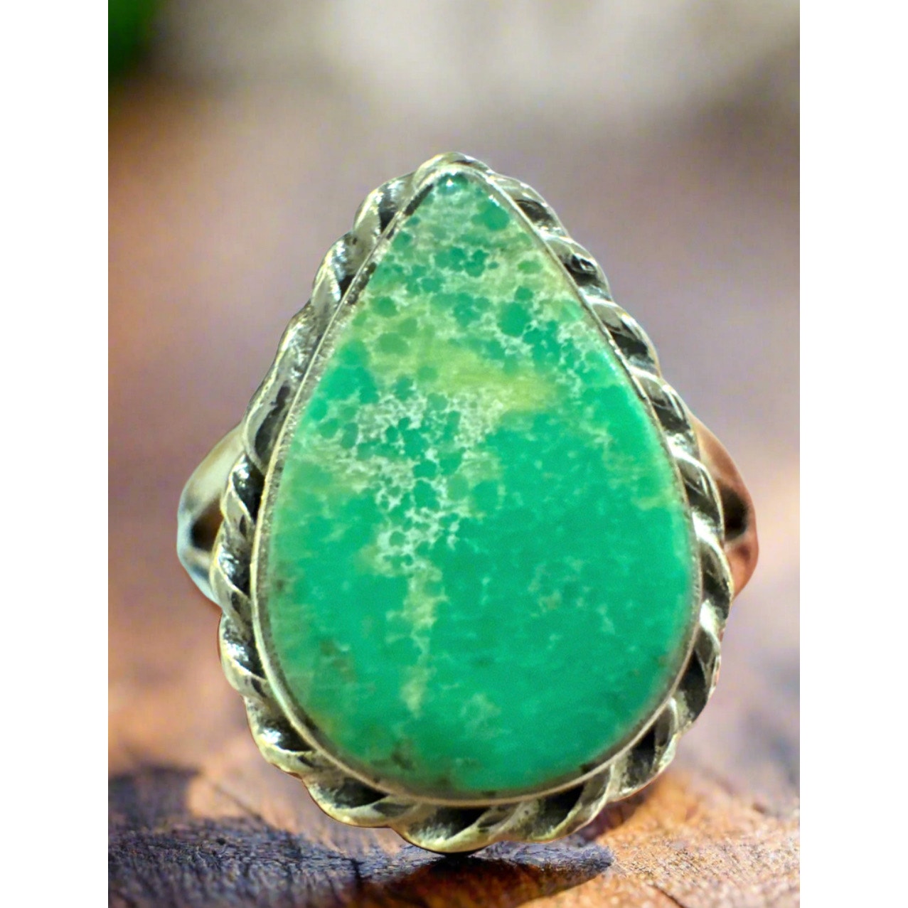 Carico Lake Turquoise Teardrop Rope Design Ring Size 9