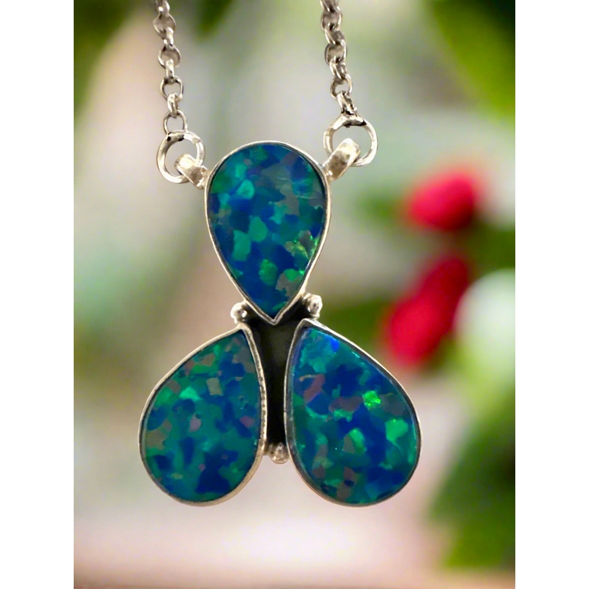 Balloon Blue Opal Teardrop Cluster Necklace 18-20”