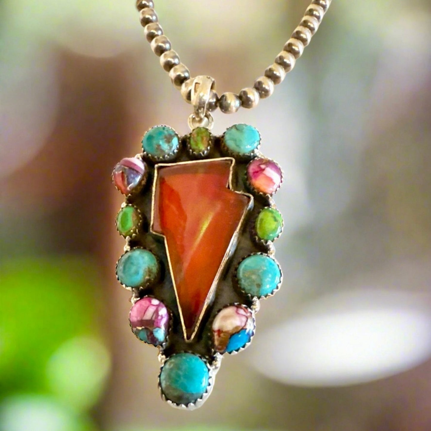 HUGE! Statement Mixed Stone Lightening Bolt Pendant 2.5” Long
