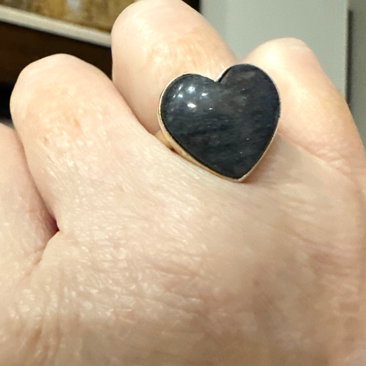 Purple Lepidolite Heart Sterling Silver Ring Size 6.5